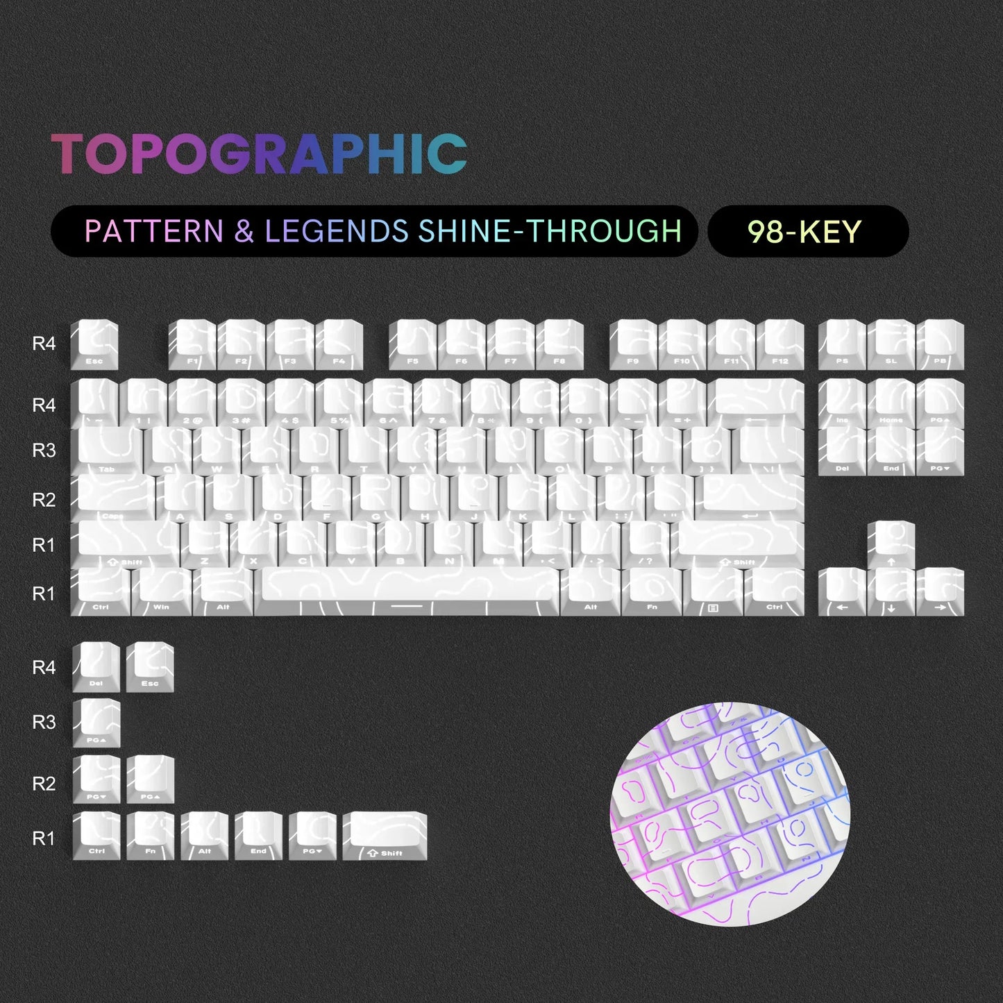 Nexa 98 Key White Topographic 4.0 PBT Keycaps